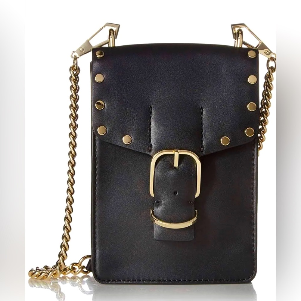 Rebecca Minkoff Black and Gold Biker/Phone Crossbody Bag.
